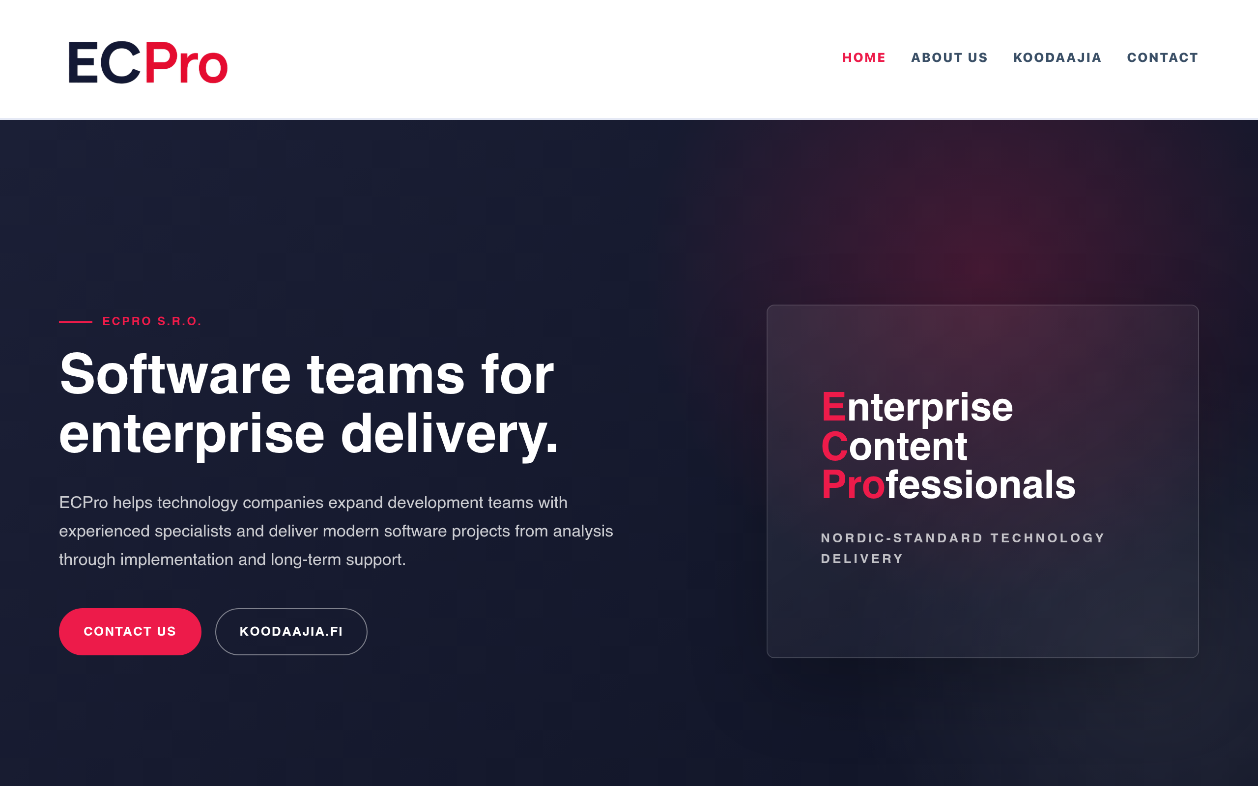 ECPro software development site mockup